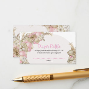 Boho Pampas Grass Balloon Teddy Bear Diaper Raffle Informatiekaartje