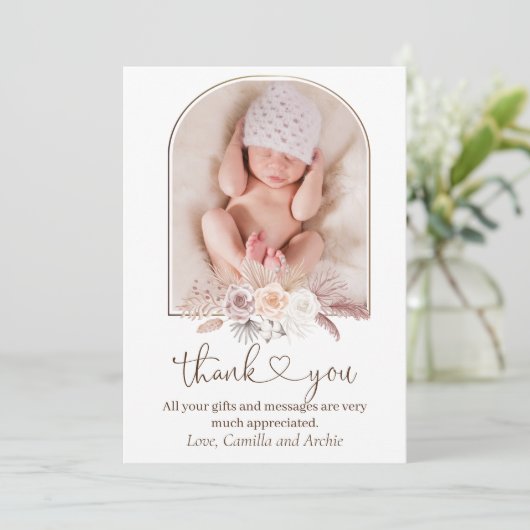 Boho Pampas Grass Baptism Christening Bedankkaart (Staand voorkant)