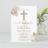 Boho Pampas Grass Baptism Christening Kaart (Staand voorkant)