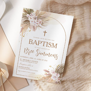 Boho Pampas Grass Baptism Christening Kaart