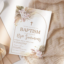 Boho Pampas Grass Baptism Christening Kaart