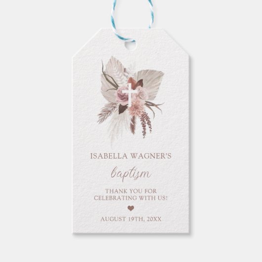 Boho Pampas Grass Baptisme Cadeaulabel (Voorkant)