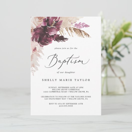 Boho Pampas Grass Baptisme Kaart (Staand voorkant)