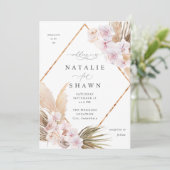 Boho Pampas Grass Beach Bloemen Trouwen 2 Goud Kaart (Staand voorkant)