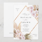 Boho Pampas Grass Beach Bloemen Trouwen 2 Goud Kaart (Voorkant / Achterkant)