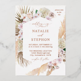 Boho Pampas Grass Beach Floral Wedding Folie Uitnodiging