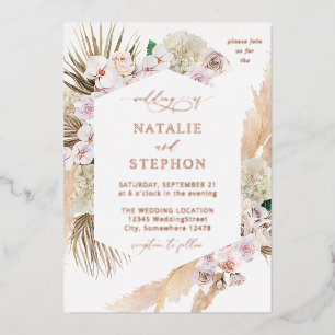 Boho Pampas Grass Beach Floral Wedding Folie Uitnodiging