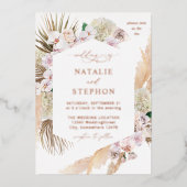 Boho Pampas Grass Beach Floral Wedding Folie Uitnodiging (Voorkant)