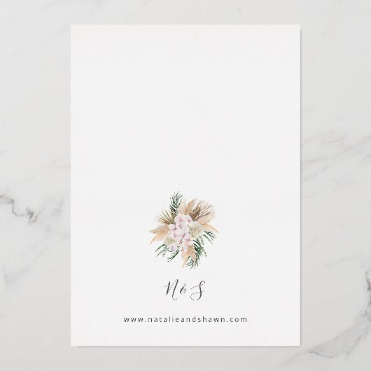 Boho Pampas Grass Beach Floral Wedding Folie Uitnodiging (Achterkant)