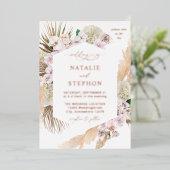 Boho Pampas Grass Beach Floral Wedding Folie Uitnodiging (Staand Voorkant)
