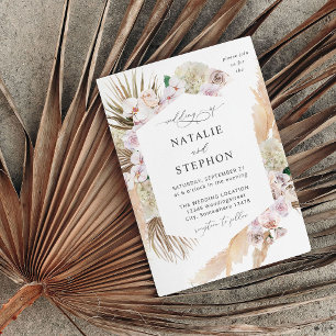 Boho Pampas Grass Beach Floral Wedding Kaart