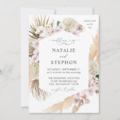 Boho Pampas Grass Beach Floral Wedding Kaart (Voorkant)
