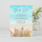 Boho Pampas Grass Beach Scene Wedding Save The Date (Staand voorkant)
