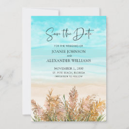 Boho Pampas Grass Beach Scene Wedding Save The Date