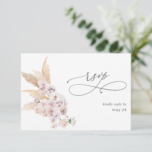 Boho Pampas Grass Beach w Meal RSVP Card 2 (Staand voorkant)
