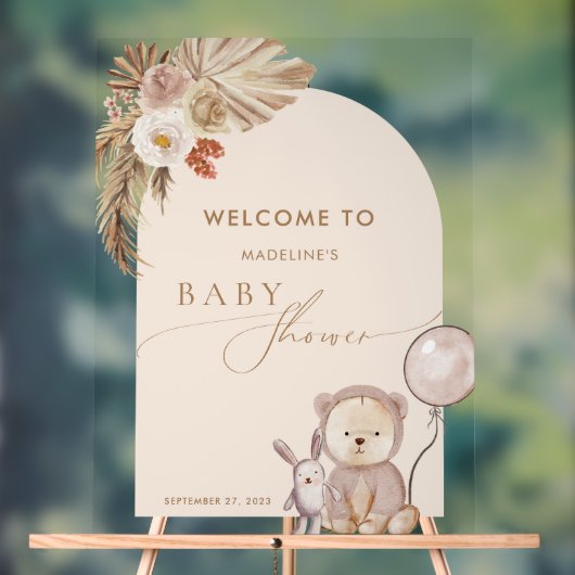 Boho Pampas Grass Beer Ballon Baby shower Acryl Bord (Neutraal)