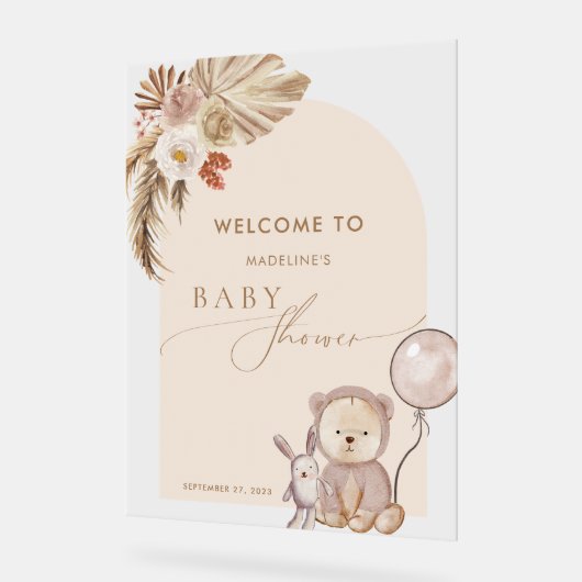 Boho Pampas Grass Beer Ballon Baby shower Acryl Bord (Hoek)