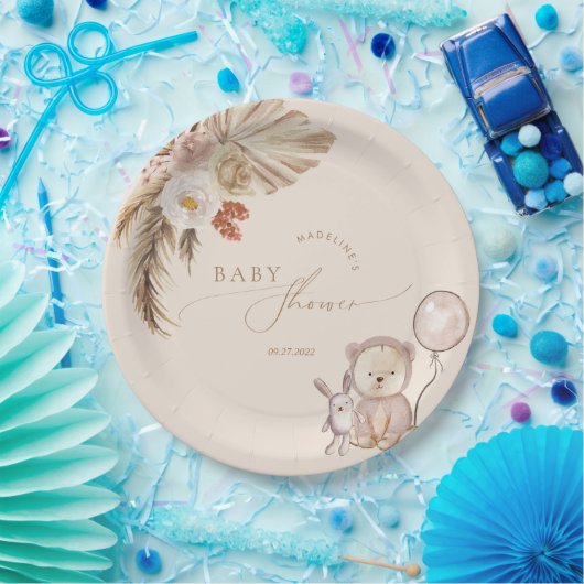 Boho Pampas Grass Beer Ballon Baby shower Papieren Bordje (Feest)