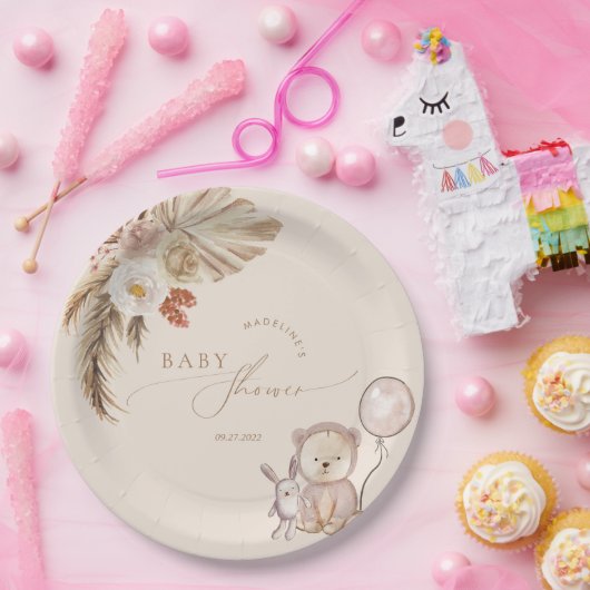 Boho Pampas Grass Beer Ballon Baby shower Papieren Bordje (Feest)