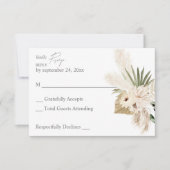 Boho Pampas Grass & Beige Bloemen geen Maaltijd RSVP Kaartje (Voorkant)