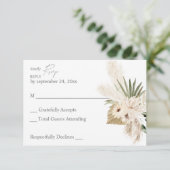 Boho Pampas Grass & Beige Bloemen geen Maaltijd RSVP Kaartje (Staand voorkant)