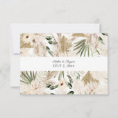 Boho Pampas Grass & Beige Bloemen geen Maaltijd RSVP Kaartje (Achterkant)