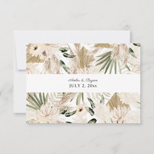 Boho Pampas Grass & Beige Bloemen geen Maaltijd RSVP Kaartje (Achterkant)