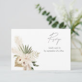 Boho Pampas Grass & Beige Bloemen met Maaltijd RSV RSVP Kaartje (Staand voorkant)