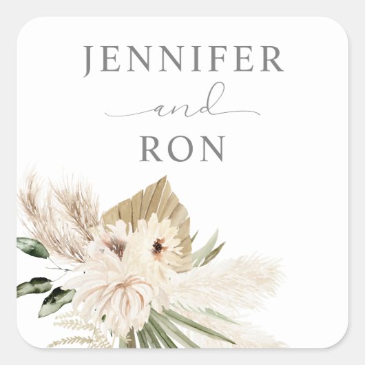 Boho Pampas Grass & Beige Bloemenplein Sticker 1 (Voorkant)