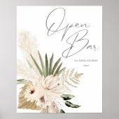 Boho Pampas Grass & Beige Floral Open Bar 2 Poster (Voorkant)