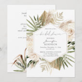 Boho Pampas Grass & Beige Floral Vrijgezellenfeest Kaart (Voorkant / Achterkant)