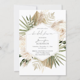 Boho Pampas Grass & Beige Floral Vrijgezellenfeest Kaart