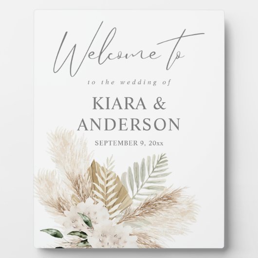 Boho Pampas Grass Beige & Floral Welcome Plaque Fotoplaat (Voorkant)