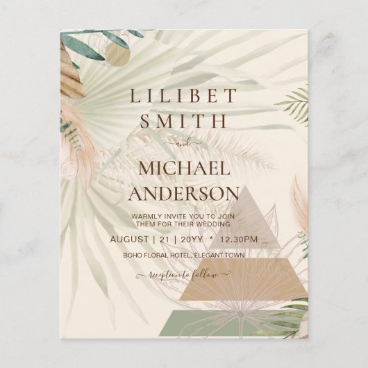 BOHO Pampas Grass Beige Green Terracotta Wedding (Voorkant)