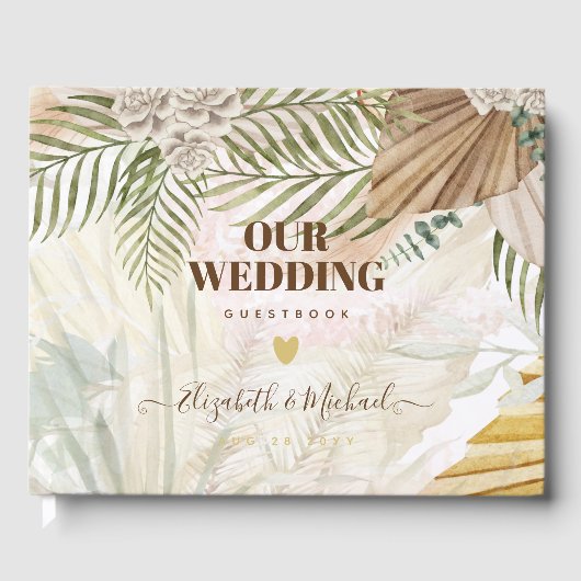 BOHO Pampas Grass Beige Green Terracotta Wedding Gastenboek (Voorkant)