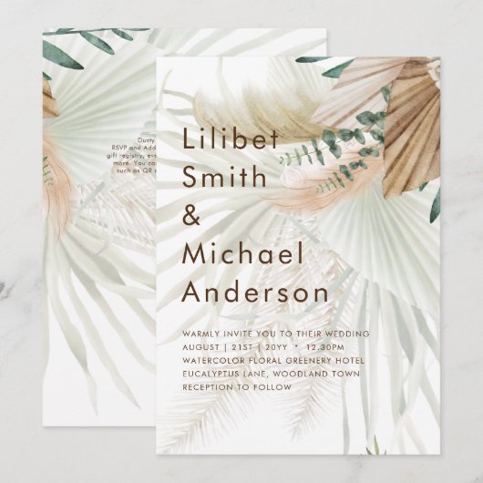 BOHO Pampas Grass Beige Green Terracotta Wedding Kaart (Voorkant / Achterkant)