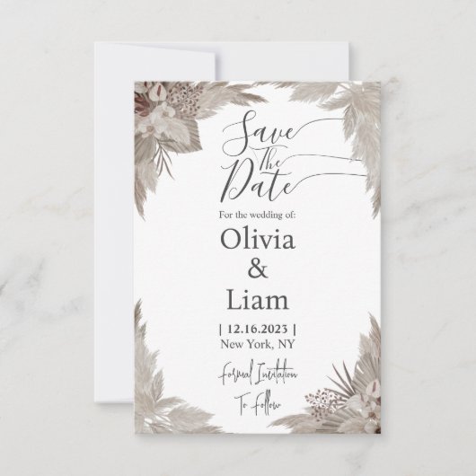 Boho Pampas Grass bewaar de date bruiloft Save The Date (Voorkant)