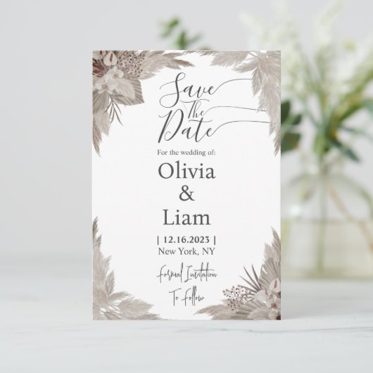 Boho Pampas Grass bewaar de date bruiloft Save The Date (Staand voorkant)