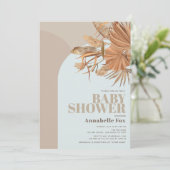 Boho Pampas Grass Blauw Baby shower Uitnodiging (Staand voorkant)