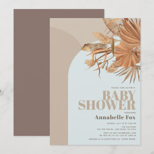 Boho Pampas Grass Blauw Baby shower Uitnodiging