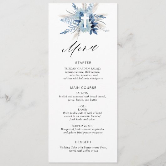 Boho Pampas Grass Blauw Bloemen Menu Kaart (Voorkant)