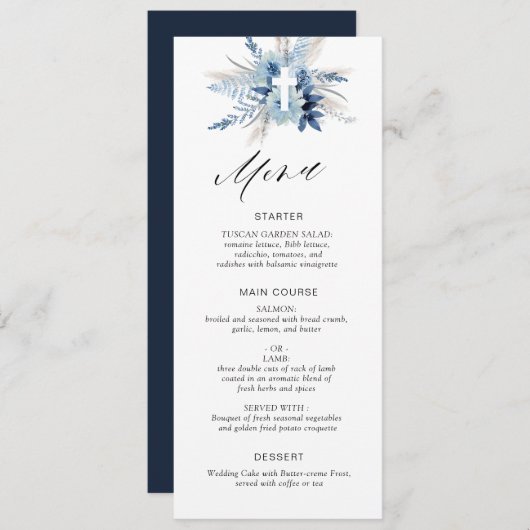Boho Pampas Grass Blauw Bloemen Menu Kaart (Voorkant / Achterkant)