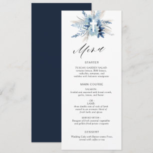 Boho Pampas Grass Blauw Bloemen Menu Kaart