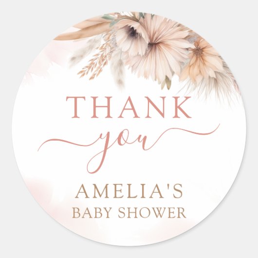 Boho Pampas Grass Bloemen Dessert Baby shower Ronde Sticker (Voorkant)