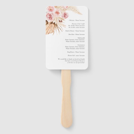 Boho Pampas Grass Bloemen Trouwprogramma Fan Handwaaier (Achterkant)