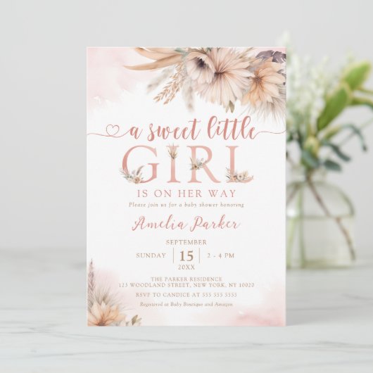 Boho Pampas Grass Bloemen Woestijn Meisje Baby sho Kaart (Staand voorkant)