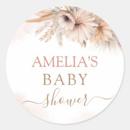 Boho Pampas Grass Bloemen Woestijn Meisje Baby sho Ronde Sticker