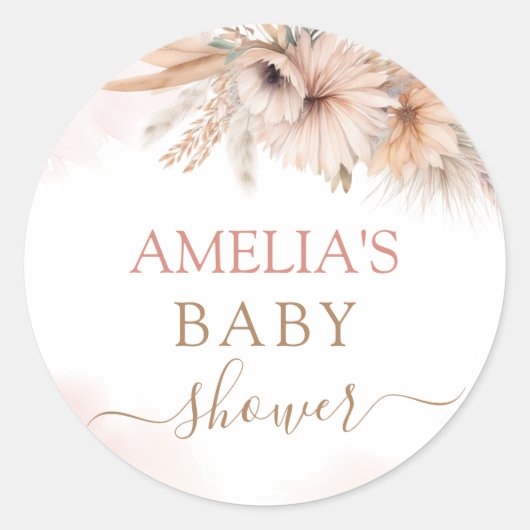 Boho Pampas Grass Bloemen Woestijn Meisje Baby sho Ronde Sticker (Voorkant)