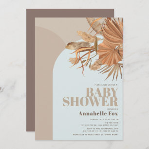 Boho Pampas Grass Blue Baby shower Invitation Kaart