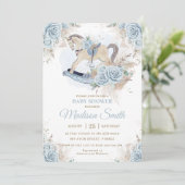 Boho Pampas Grass Blue Floral Rocking Horse Baby Kaart (Staand voorkant)